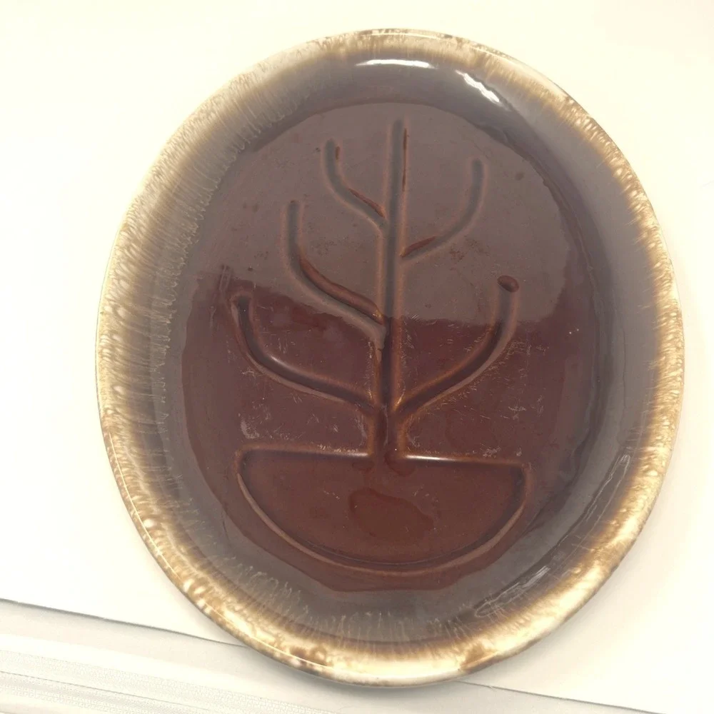 Set 3 MOUNT‎ CLEMENS ERA MCCOY POTTERY 1967 BROWN DRIP GLAZE TREE OF LIFE PLATES